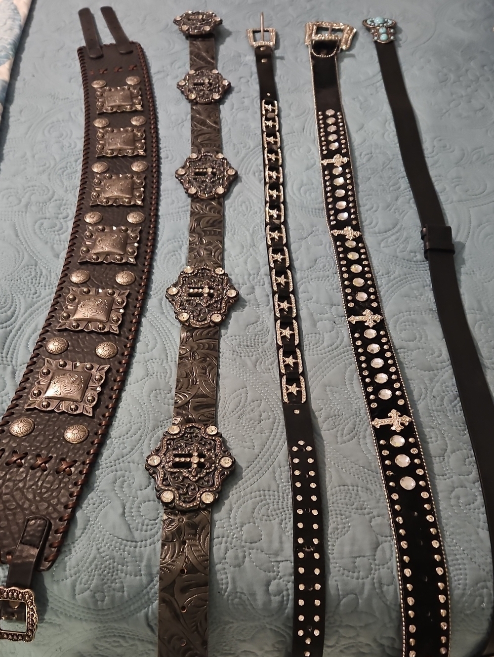 Black Western Concho Leather Belt with Silver Stud Details